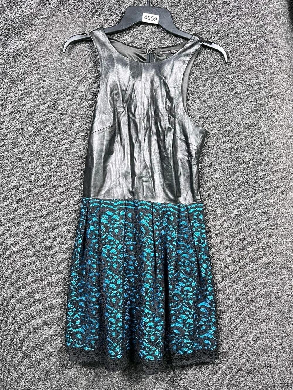 Victoria's Secret Dress Womens 4 Black Teal Leather Lace Fit & Flare Skater